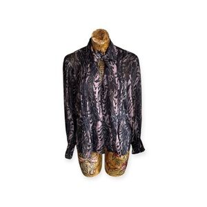 TOPSHOP blouse top black beige slightly sheer long sleeve Sz 4 small